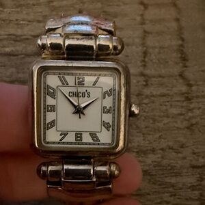 Chico's Metallic Watch with White Face